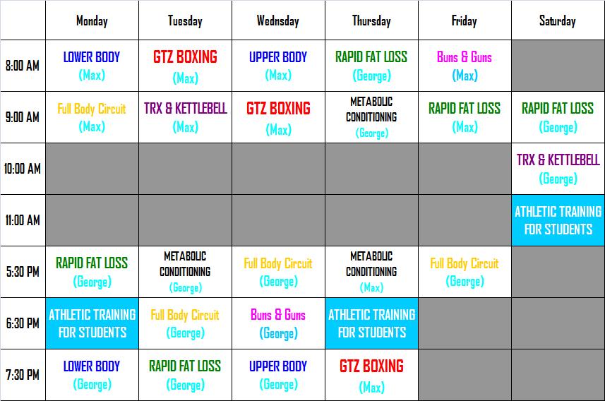 Manalapan NJ Bootcamp and Personal Training Schedule