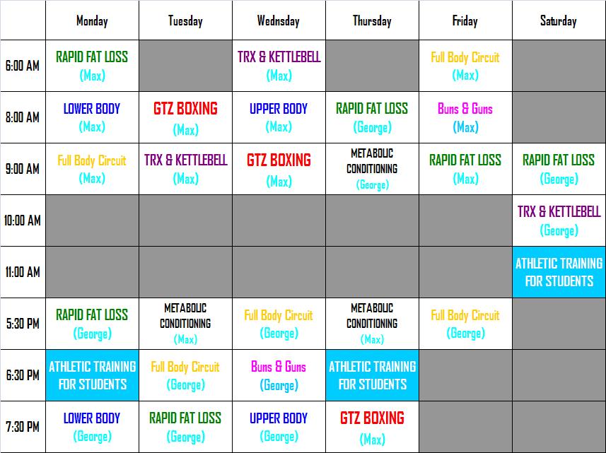 Matawan NJ Boot Camp and Personal Training Schedule